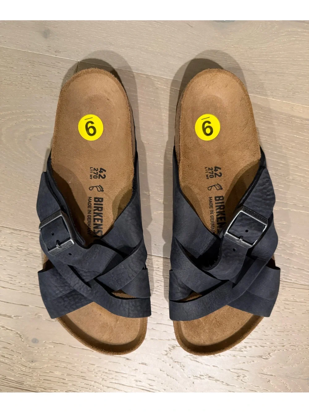 Birkenstock Lugano Soft Bed Slip on Sandals Black Leather Size 41 EU 10-10.5 US